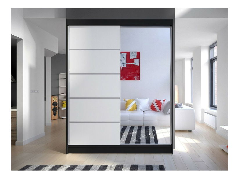 Ruhásszekrény Bianca III (fekete + fehér + tükör) (RGB LED világítás színes)