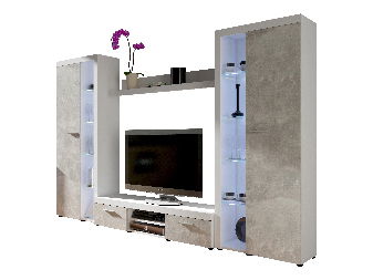 Mobilier living Rudby XL (Alb + beton) (fără iluminat)