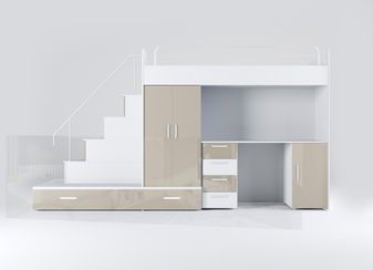 Gyerekágy Ruby V (fehér + fényes bézs) (ágyrácsokkal)