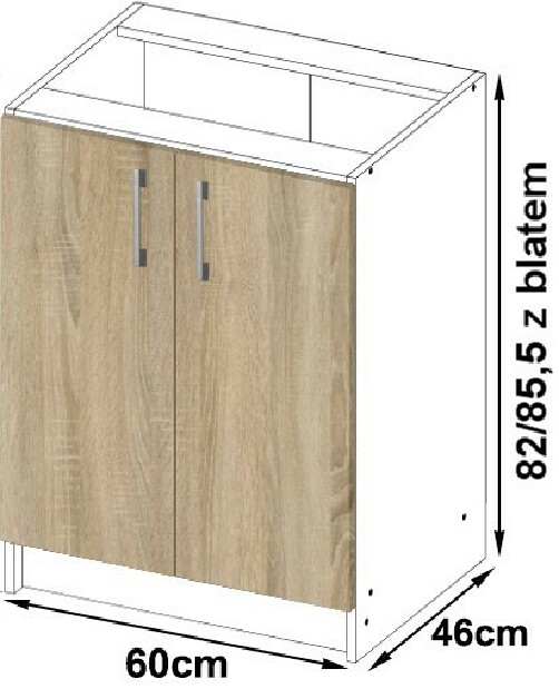 Dolná kuchynská skrinka Lula s60 (matná biela + dub sonoma)