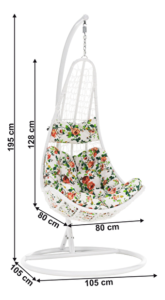 Závesné kreslo Kolta (biela + vzor kvety)