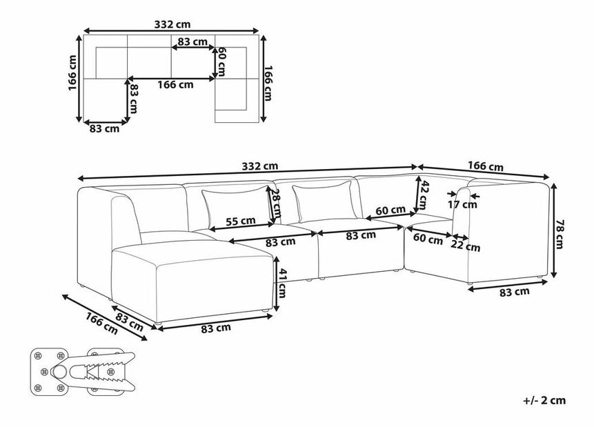 Rohová sedacia súprava s taburetkou Lemia (biely krém) (L)