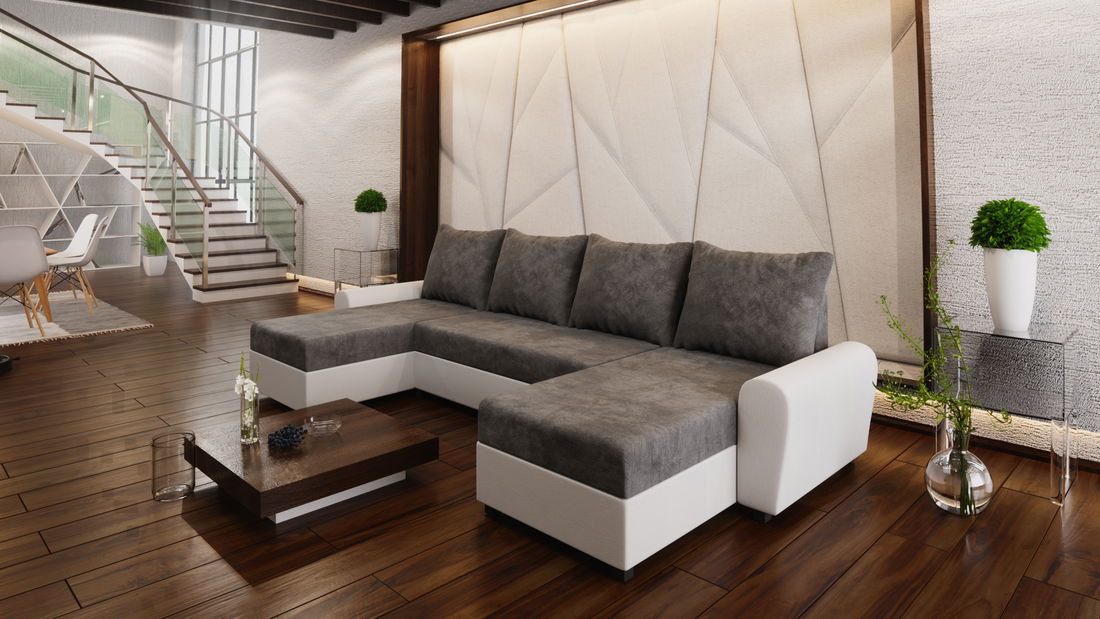 Rohová sedačka v tvare U Datolit (sivá + biela) (P)