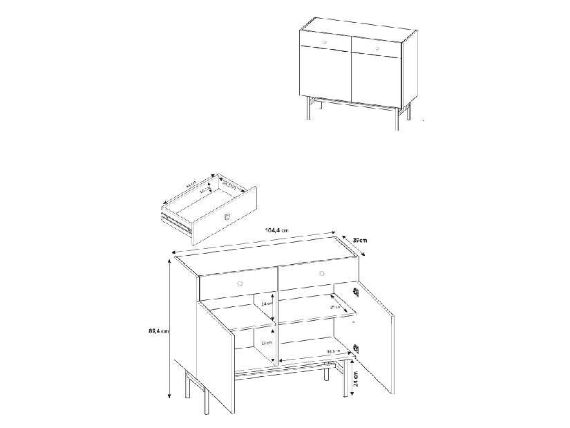 Comodă Desanta 2D2SZ (negru)