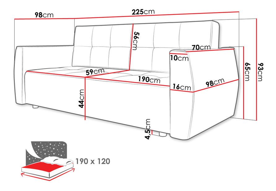 Canapea extensibilă Pexalo (maro) (cu sp. depozitare)