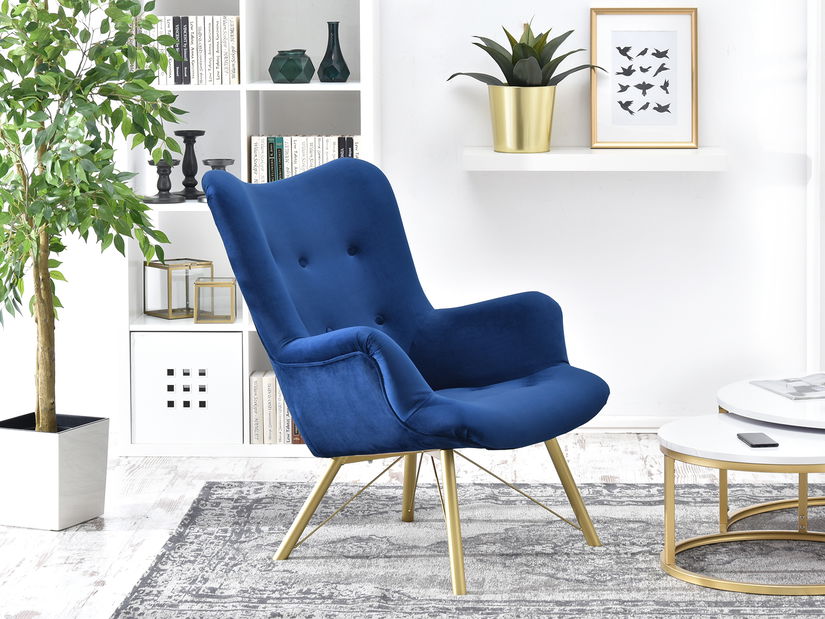 Relaxačné kreslo Dawntawn (tmavomodrá + zlatá)