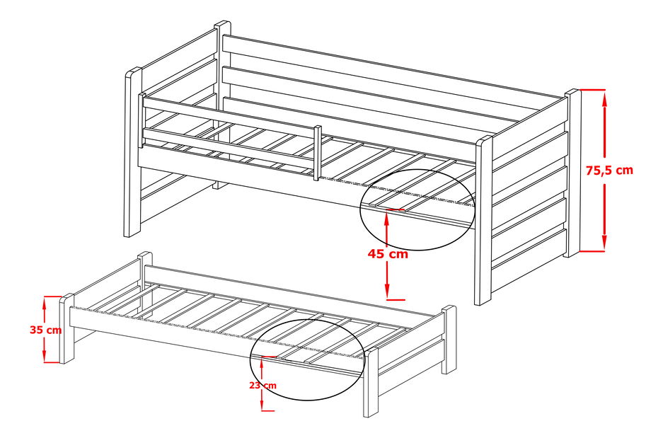 Dječji krevet 80 x 180 cm SIMO (s podnicom i prostorom za odlaganje) (bijela)