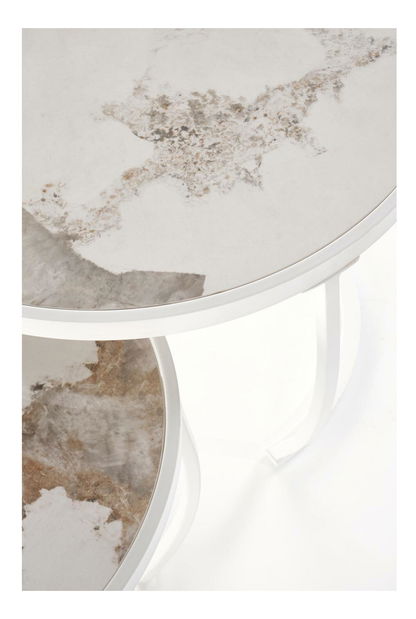 Set 2 ks. konferenčných stolíkov Inesz (béžový mramor + biela)