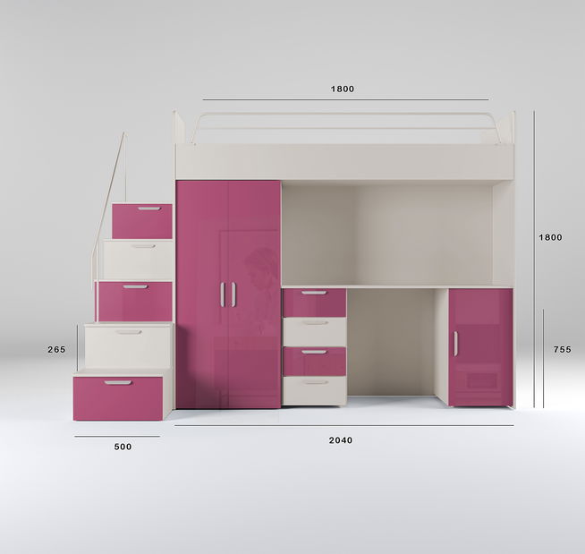 Detská posteľ Ruby IV S (kašmír + lesk ružový) (s roštami)