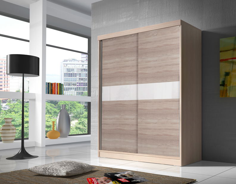 Šatníková skriňa Balor (dub sonoma + dub sonoma + biele sklo)