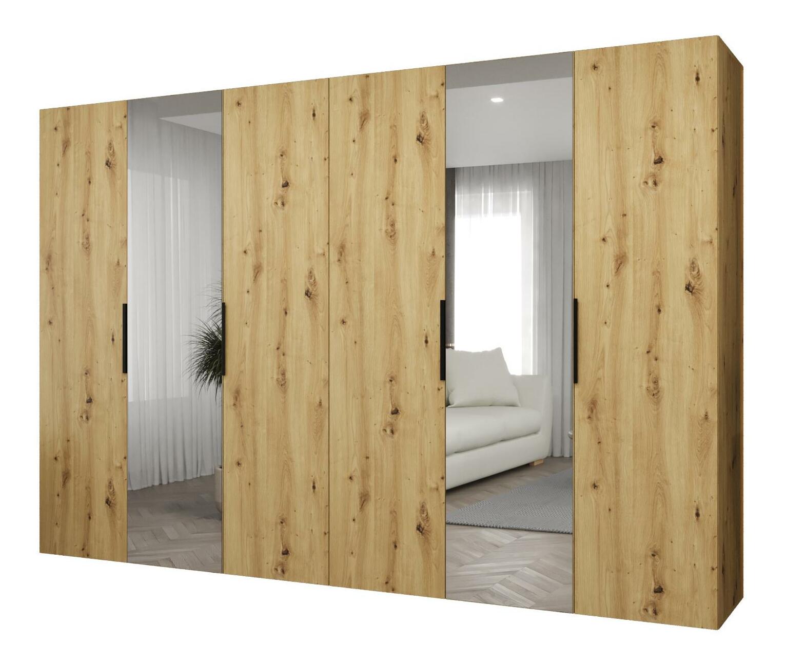 Šatníková skriňa 300 cm Mirabella 2 (dub artisan + čierna)