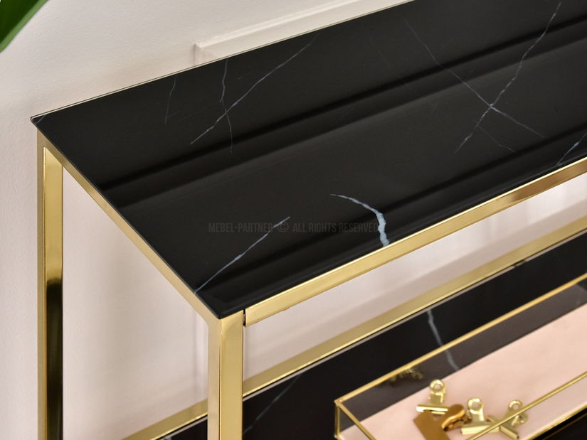 Konzolový stolík Bella Kons Bis (čierny mramor + zlatá)