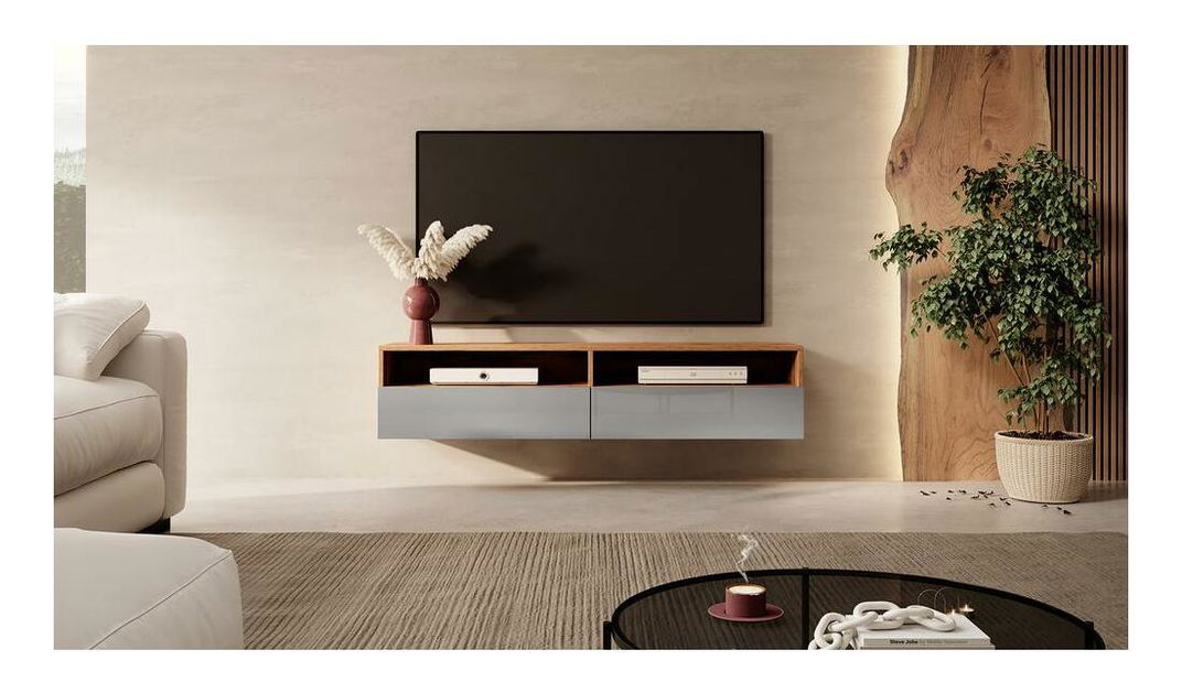 TV ormarić/stolić Redcan 140 (s rasvjetom) (hrast wotan + siva)