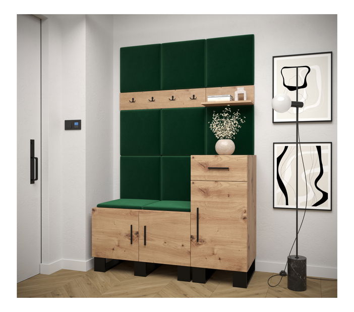 Set mobilier pentru hol Amanda 5 (Stejar artisan + verde)