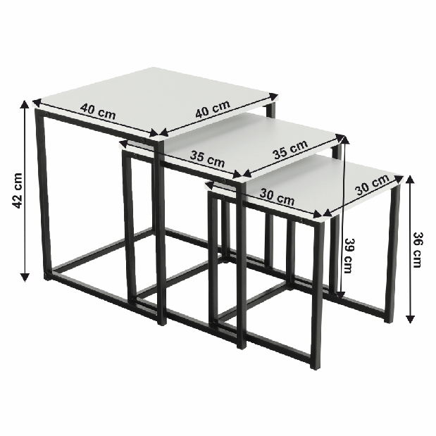 Dohányzóasztal szett 3 db. Kastty typ 3 (fehér + fekete)