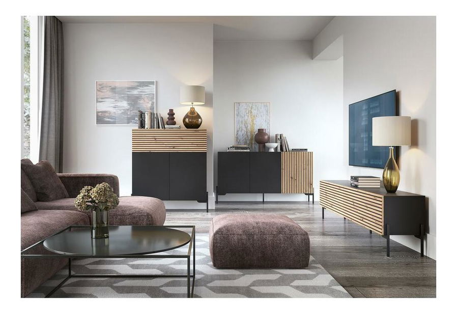 Szekrény Lamellito L3 (fekete + tölgy)