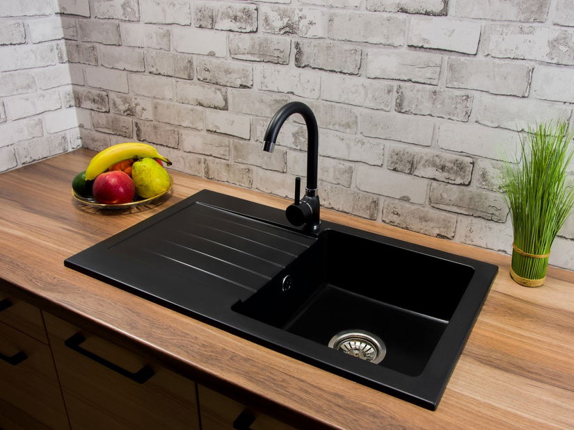 Chiuvetă de bucătărie Lemmion (negru) (cu 2 orificii pentru robinet) (S)