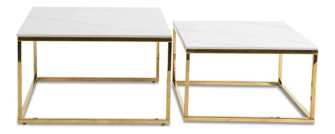 Set 2 măsuțe de cafea Texarkana (marmură alb + auriu) 