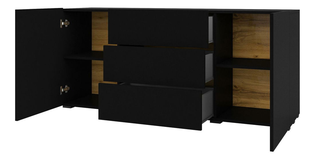 Comodă Avernic Typ 26 (onyx negru + stejar wotan)