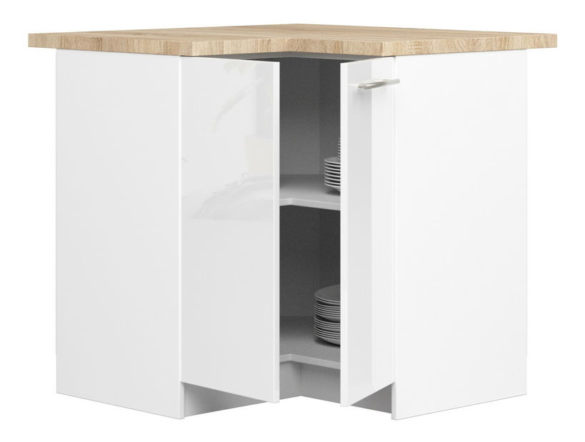Sarok alsó konyhaszekrény Ozara S90 90 (fehér + fényes fehér)
