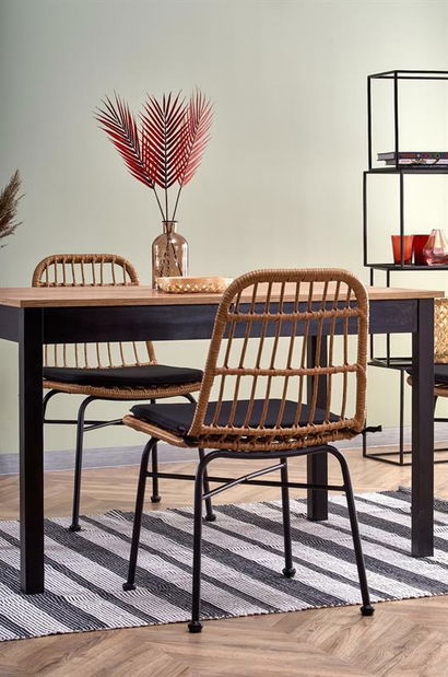 Blagovaonski stol na razvlačenje 124-168 cm Guliv (crna + hrast wotan) (za 4 do 6 osoba)