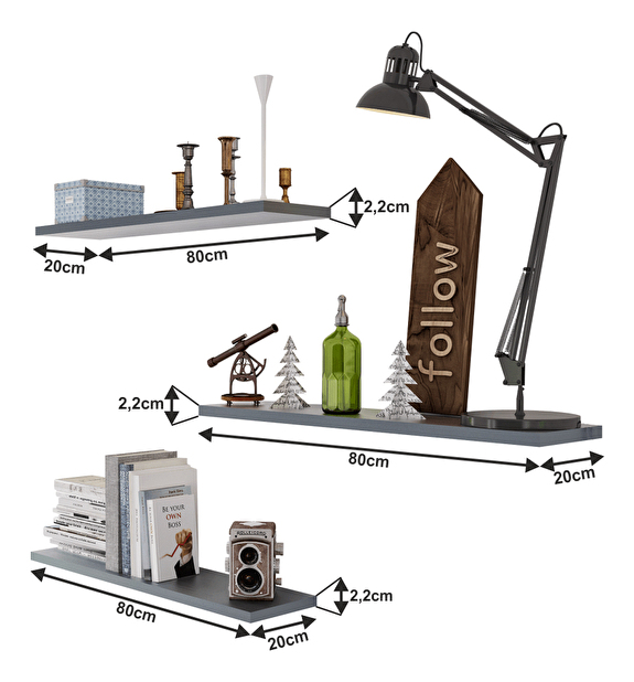 Polc szett 3 db. Farun (szürke grafit)