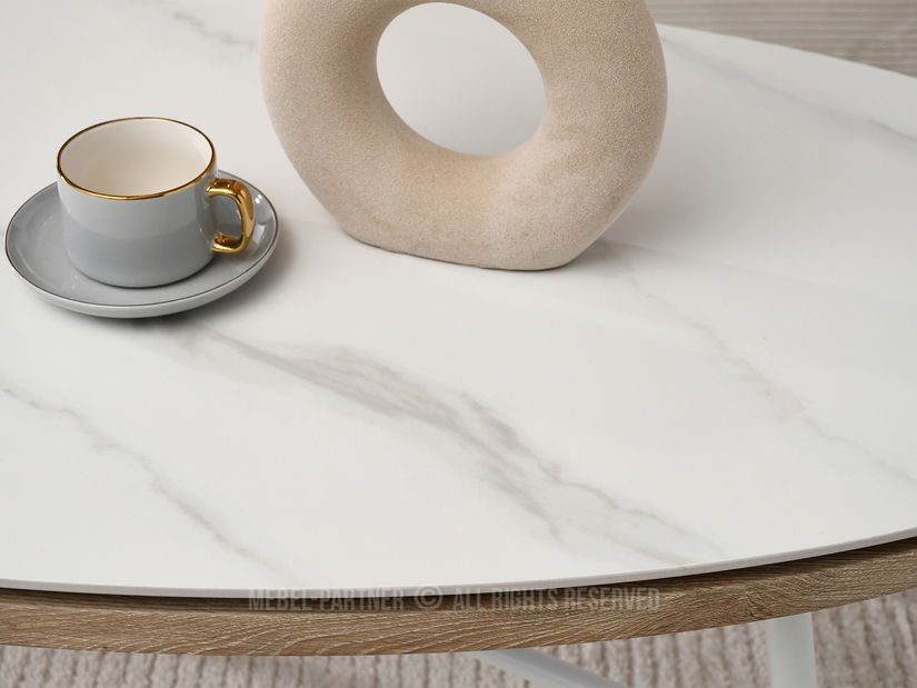 Konferenčný stolík Tivoli (biely mramor + biela)