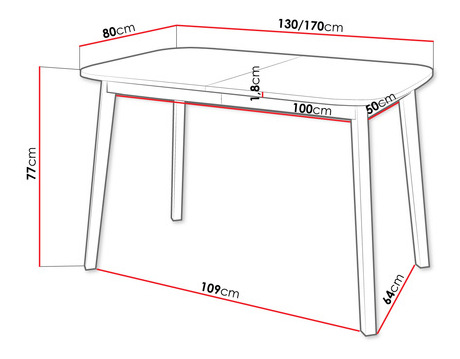 Blagovaonski stol na razvlačenje 130 cm Grospan S 130x80 (bijela + crna) (za 4 do 6 osoba)