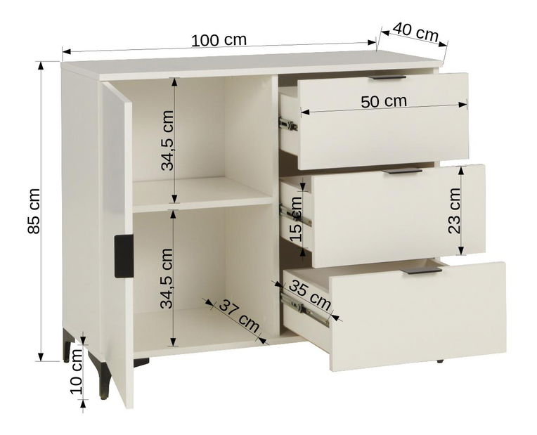 Komoda Lea 3 (dub artisan)