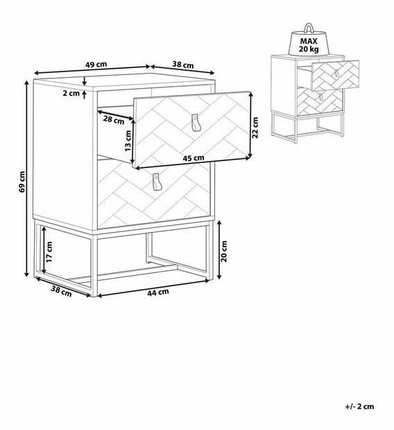 Noptieră NAVVEA (lemn deschis + alb)