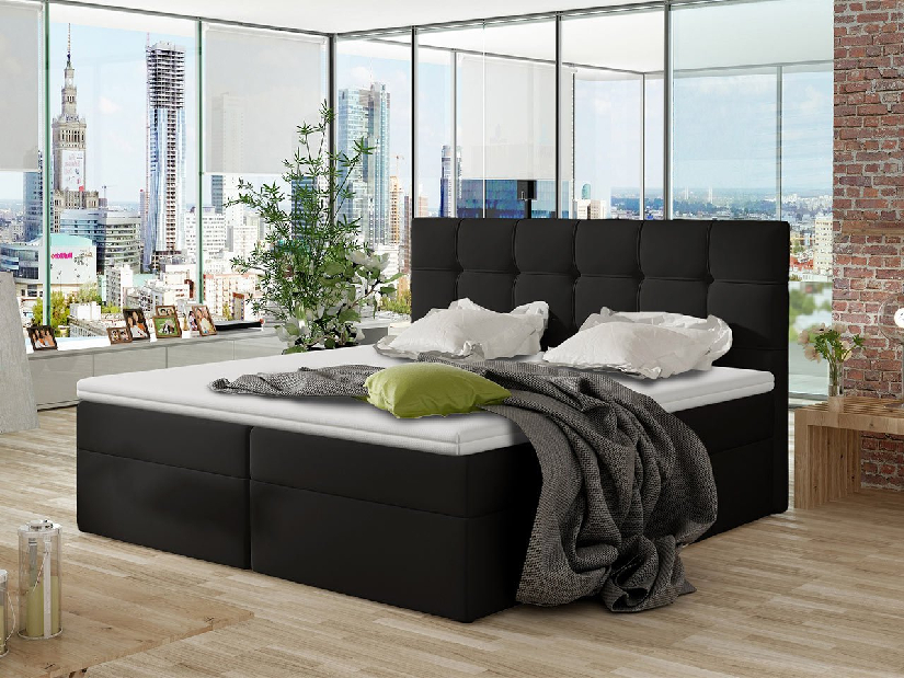 Manželská posteľ Boxspring Kennedy (160x200) (ekokoža Soft 011 (čierna))