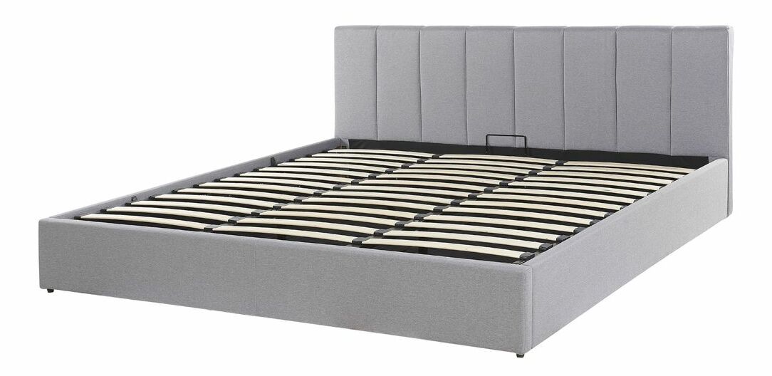 Pat matrimonial 180 cm DARGAN (gri) (textil) (cu somieră și sp. depozitare)