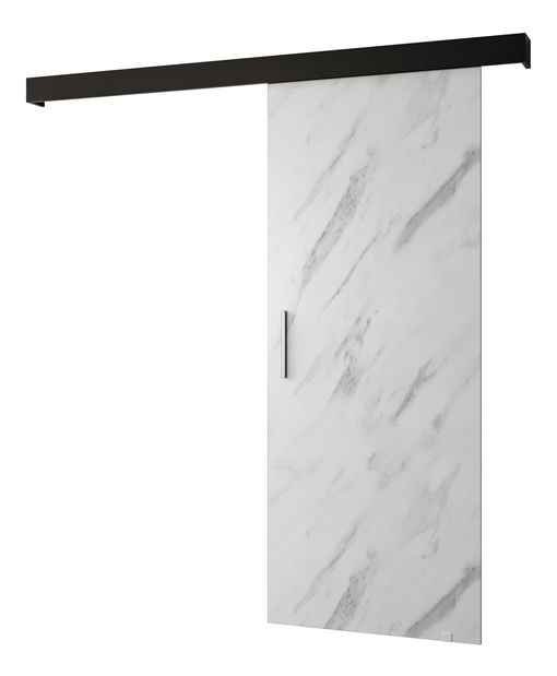 Tolóajtó 90 cm Sharlene I (fehér márvány + matt fekete + ezüst)