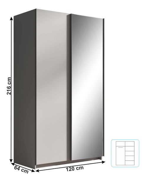 Šatníková skriňa 120 Rosall (sivá)