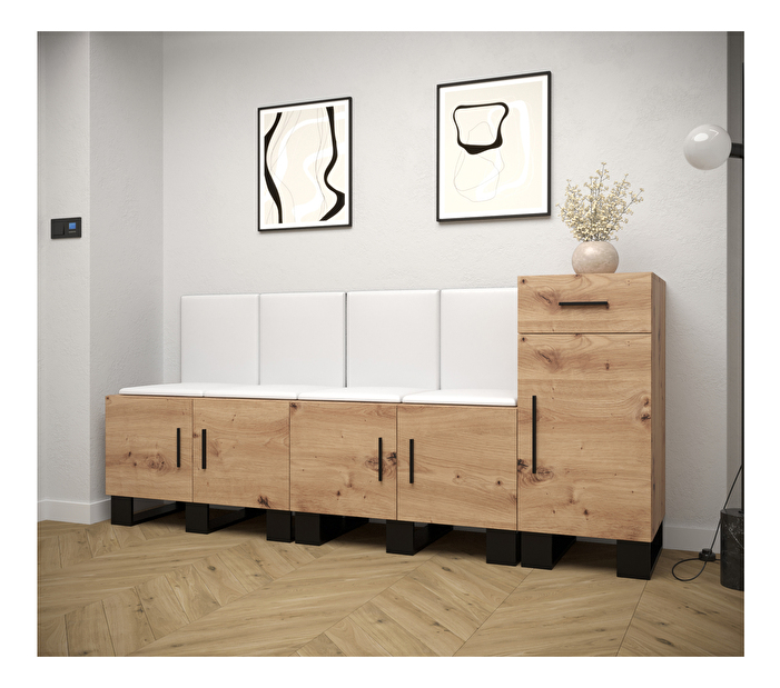 Set mobilier pentru hol Amanda 17 (Stejar artisan + Alb)