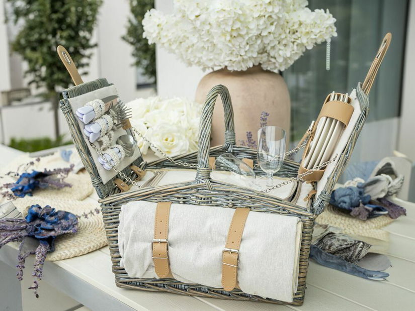 Coș de picnic Estella (natural + Gri)