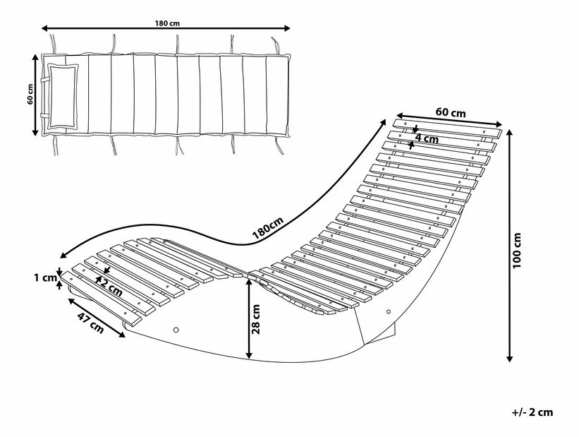 Kerti nyugágy Brest (világos fa) (piros párna)