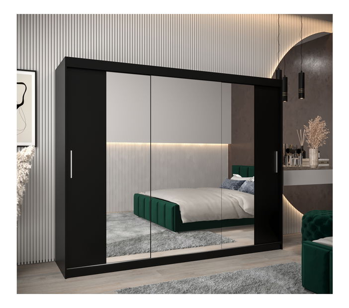 Dulap de haine 250 cm Toki 2 (negru mat + stejar sonoma)