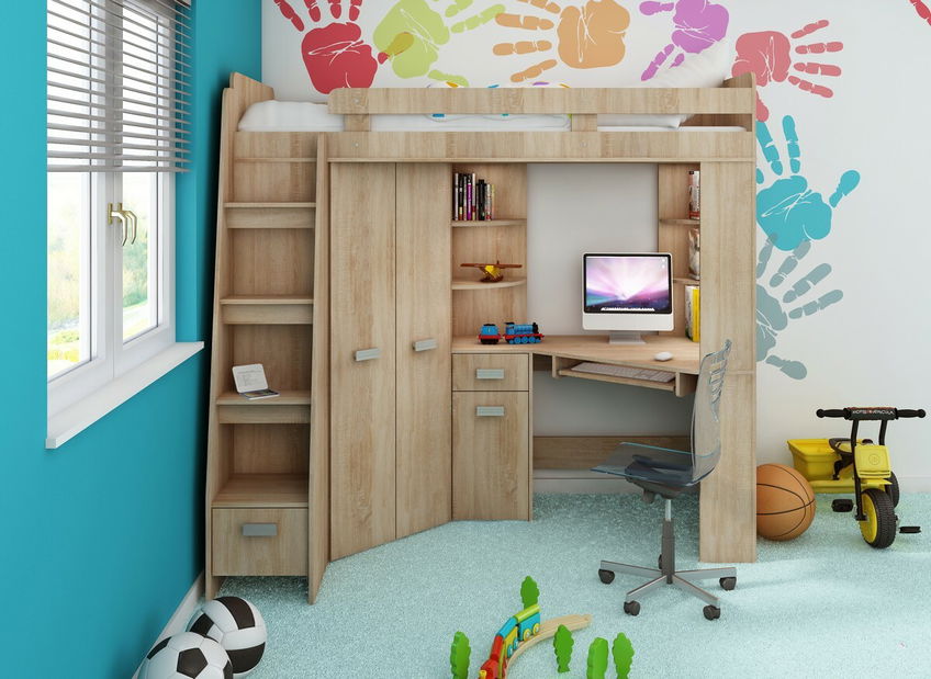 Rohová poschodová posteľ Antresola (L) Sonoma