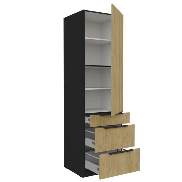 Dulap bucătărie pentru alimente Carminia 60 DKS-210 3S1F PREMIUM BOX (stejar cremona + negru)