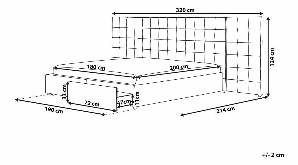 Bračni krevet 180 cm MALI (s podnicom i prostorom za odlaganje) (siva)