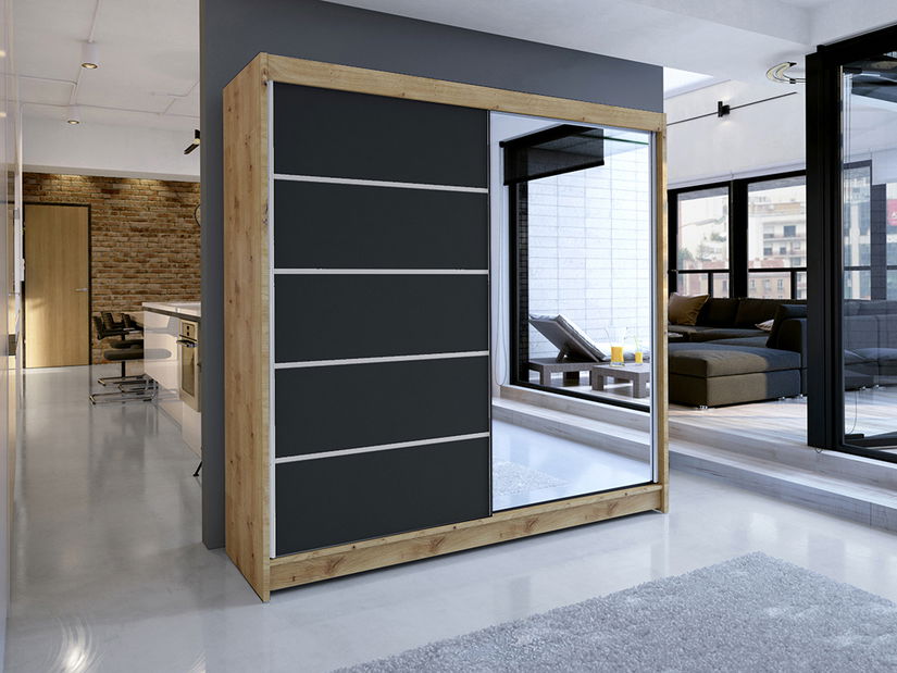 Šatníková skriňa Tatiana 3 (artisan + čierna)