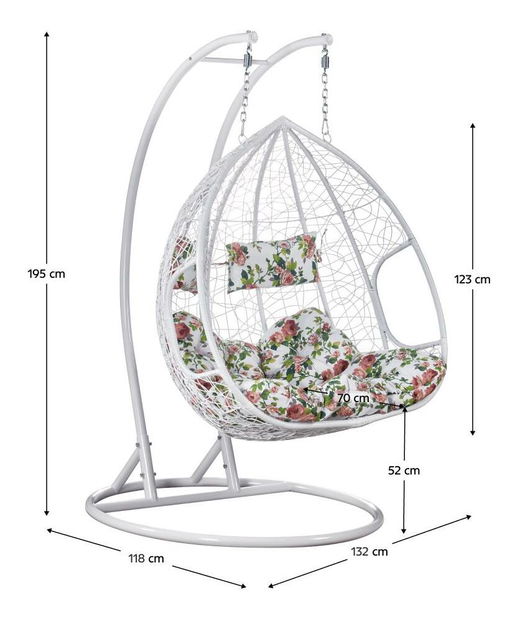 Függesztett kétszemélyes fotel Deber (fehér + virágminta) 