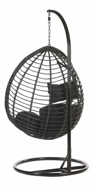 Závesné kreslo so stojanom TOLIO (polyratan) (čierna)