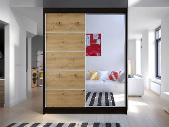 Dulap de haine Bianca III (Negru + stejar artisan) (fără iluminat)