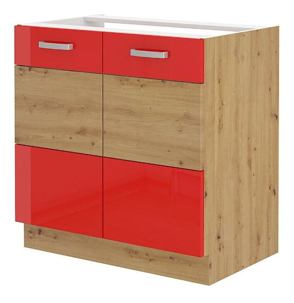 Potravinová kuchynská skrinka Arryn 60 LO-210 2F (dub artisan + lesk červený)