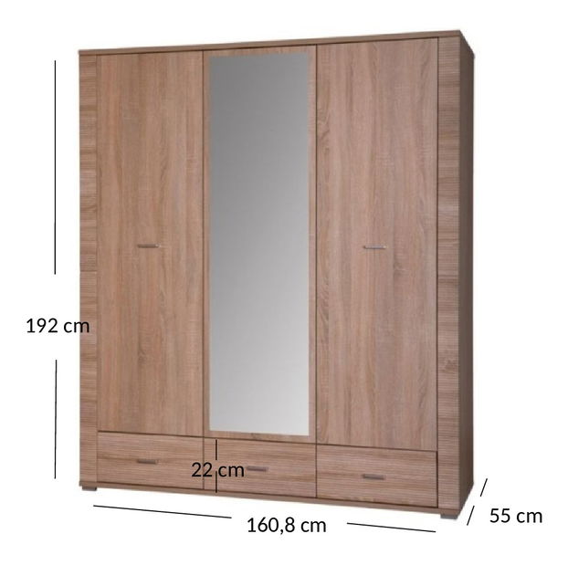Dulap de haine Gwenn 3D3S (cu oglindă) (Stejar sonoma)
