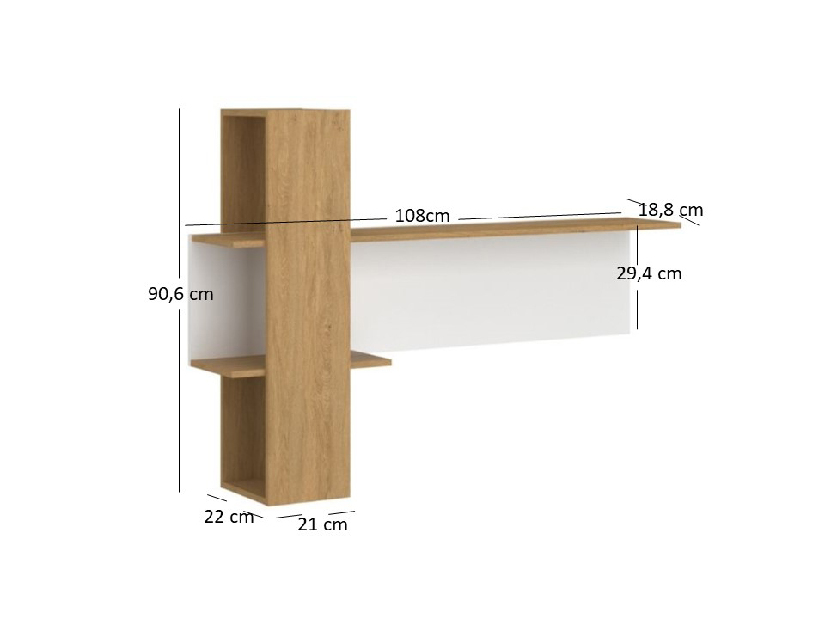 Polc 110 cm Nickole (fehér + kőtölgy)