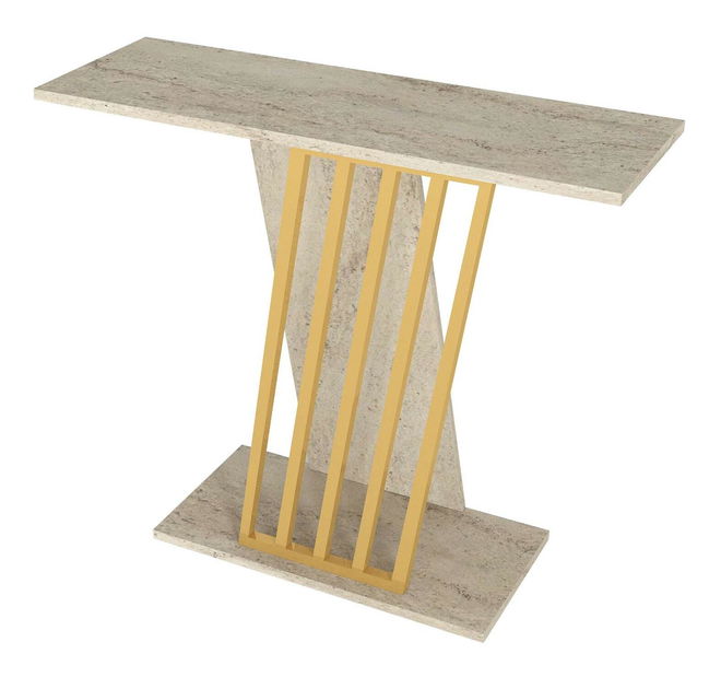 Konzolový stolík Glumy (zlatá + travertín) 