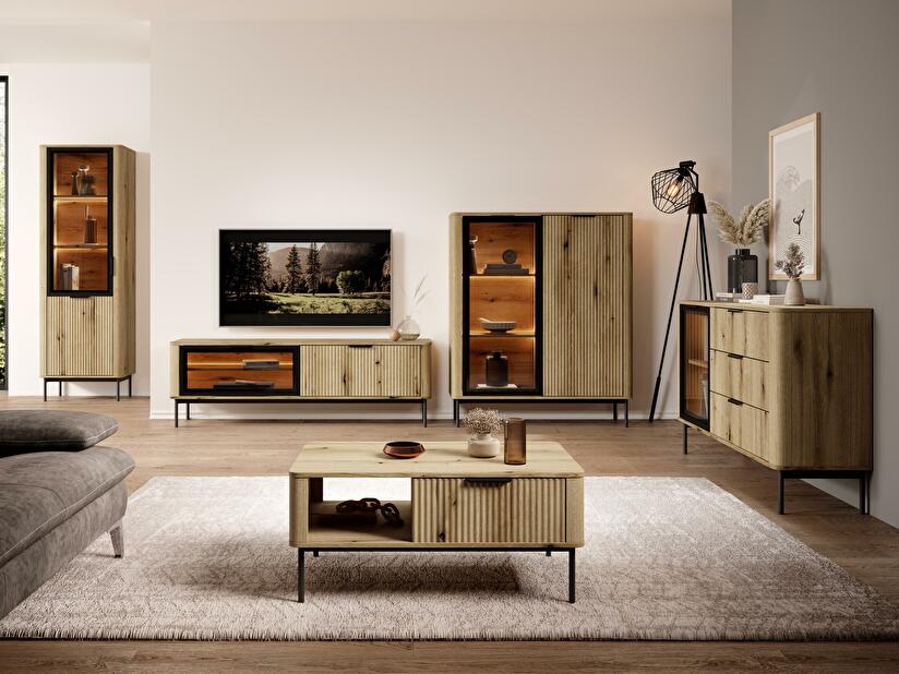 Mobilier living Wilsire 1 (stejar coast evoke + negru) (cu iluminat)